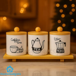 Ceramic Tea Sugar Coffe Jars Set with Tray