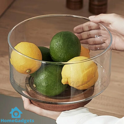 Creative Glass Fruit Salad Bowl with Wooden Base