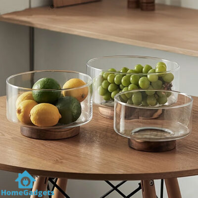 Creative Glass Fruit Salad Bowl with Wooden Base