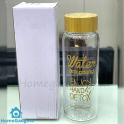 Glass Water Bottle with Wooden Lid
