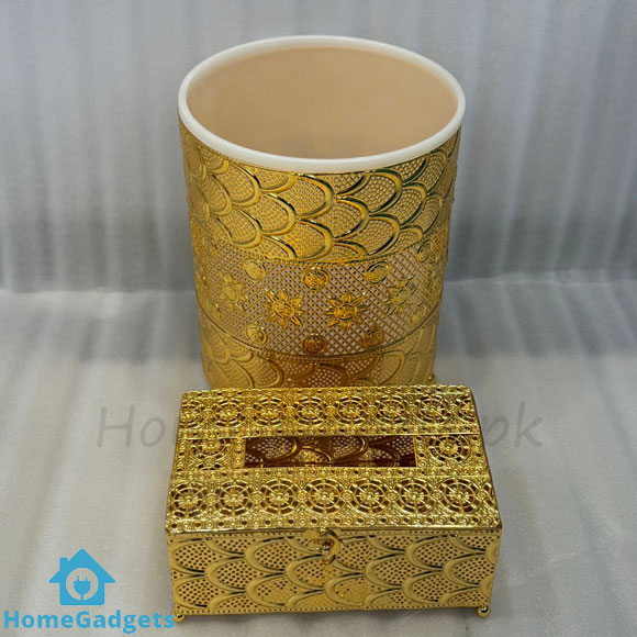 Golden Tissue Box and Dustbin Set in Pakistan 2 Golden Tissue Box and Dustbin Set in Pakistan