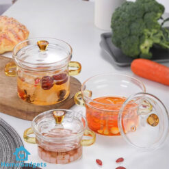 High Borosilicate Glass Mini Cooking Pot Handle With Lid