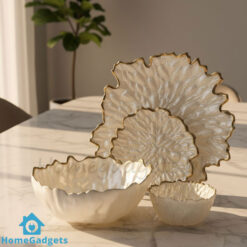 Luxury Gold Leaf Textured Fruit Bowl and Cake Set 14 Pieces