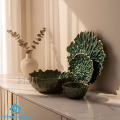 Luxury Gold Leaf Textured Fruit Bowl and Cake Set 14 Pieces