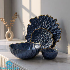 Luxury Gold Leaf Textured Fruit Bowl and Cake Set 14 Pieces
