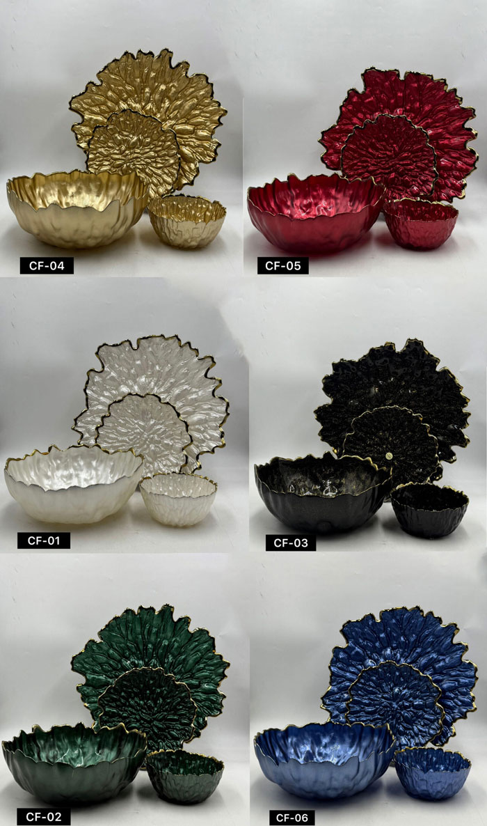 Luxury Gold Leaf Textured Fruit Bowl and Cake Set 14 Pieces 