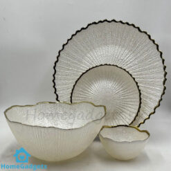 Luxury Round Textured Fruit Bowl and Cake Plate Set 14 Pieces