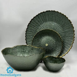 Luxury Round Textured Fruit Bowl and Cake Plate Set 14 Pieces