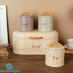Metal Bread Box with Sugar Coffee and Tea Canisters