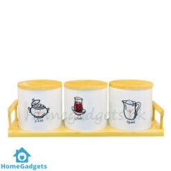 Porcelain 3Pcs Canister Set with Tray