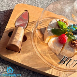 Wooden Butter Dish with Glass Lid 2 Knives