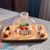 Wooden Butter Dish with Glass Lid 2 Knives