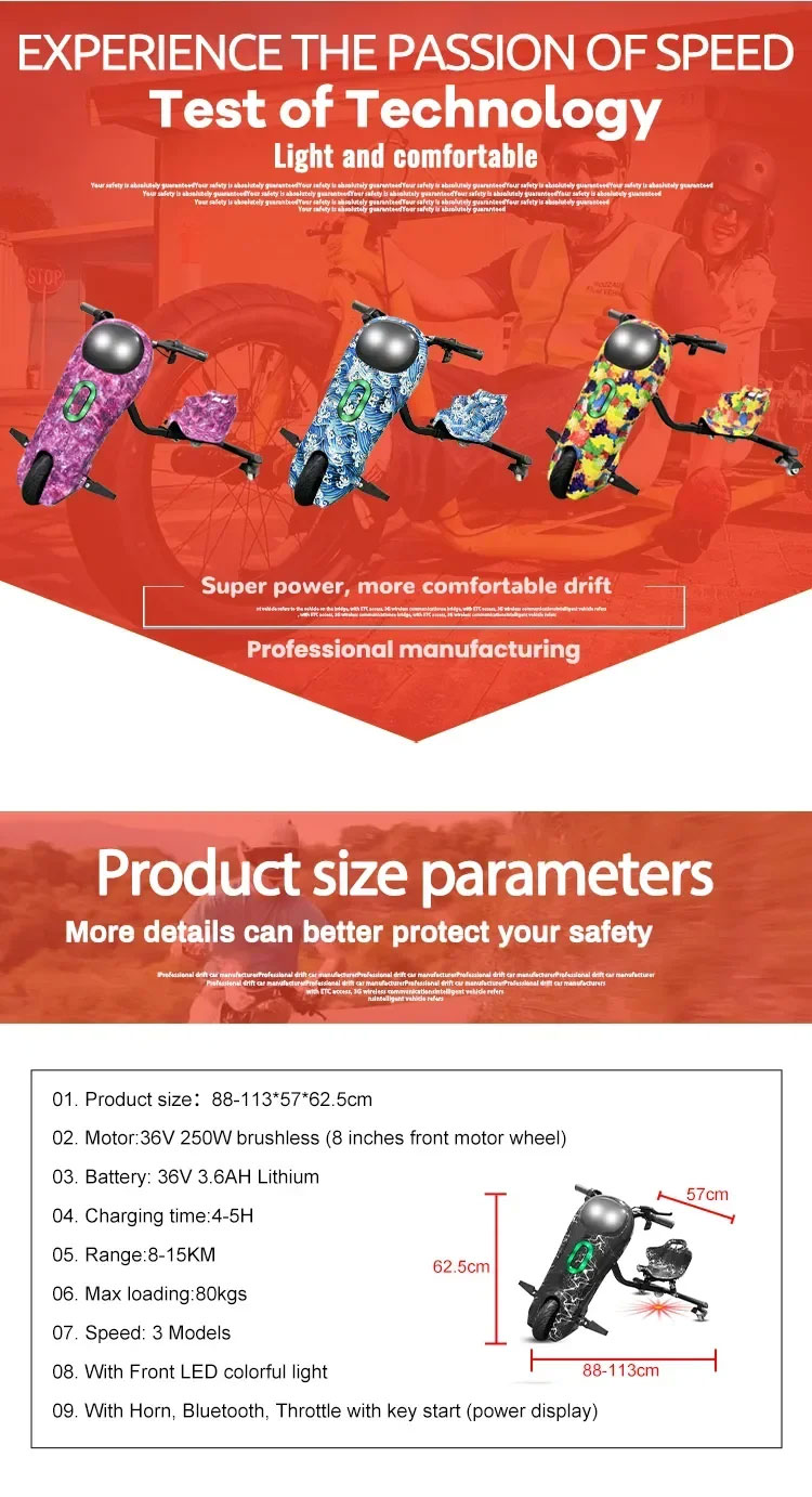 Electric 360 Drifting Scooter – 3 Wheel Kids Drift Go Kart with Bluetooth 16 Electric 360 Drifting Scooter