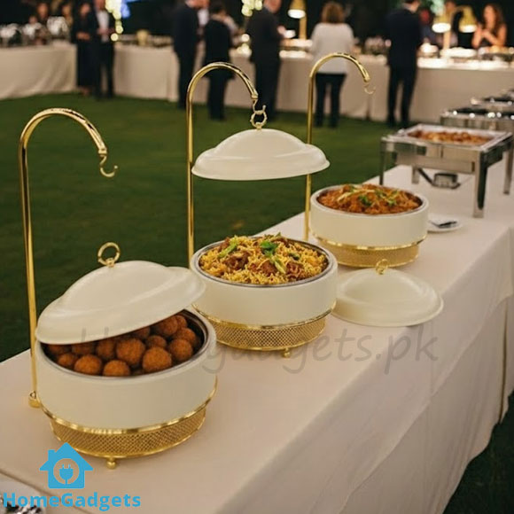 Elegant Buffet Chafing Dishes Buffet Warmer White/Golden 3 Elegant Buffet Chafing Dishes Buffet Warmer White/Golden