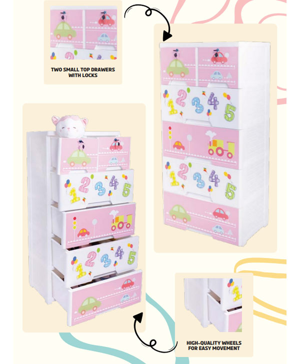 Kideez Alphabets Print Drawer 4+2 - Kids Plastic Storage Cabinet