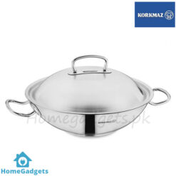 Korkmaz Proline Stainless Steel Wok 36cm with Lid 6.8 Liter