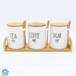 3 Piece Ceramic Jar Set With Spoon & Tray
