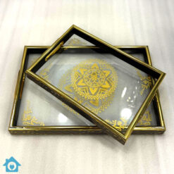 Acrylic Fancy Golden Serving Tray Set of 2