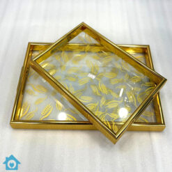 Acrylic Golden Floral Serving Tray Set of 2