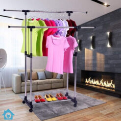 Adjustable Double Garment Rack DIY Clothes Hanger Movable Dryer Stand Rolling Clothes Rack