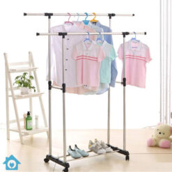 Adjustable Double Garment Rack DIY Clothes Hanger Movable Dryer Stand Rolling Clothes Rack