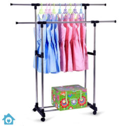 Adjustable Double Garment Rack DIY Clothes Hanger Movable Dryer Stand Rolling Clothes Rack