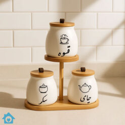 Arabic Ceramic Tea Coffee Sugar Jar Set with Stand