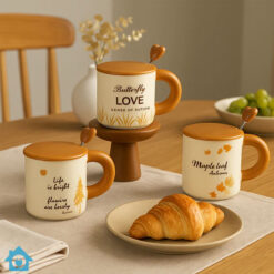 Autumn Vibe Ceramic Mug with Lid 7 Spoon