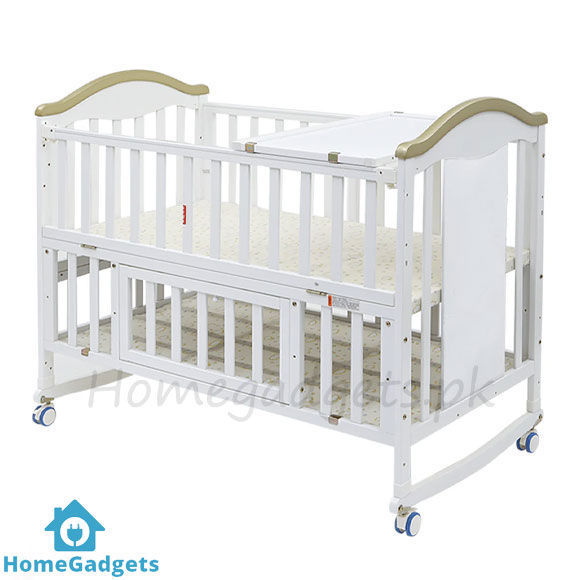 Baby Wooden Cot – Durable Baby Crib with Wheel 1 Baby Wooden Cot