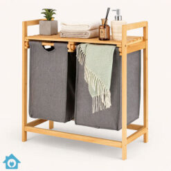 Bamboo Laundry Hamper with Dual Compartments – Grey