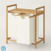 Bamboo Laundry Hamper with Dual Compartments – White