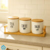 Ceramic Tea Coffee Sugar Jars Set with Tray