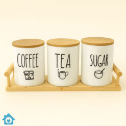 Ceramic Tea Coffee Sugar Jars Set with Tray