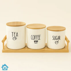 Ceramic Tea Coffee Sugar Jars Set with Tray