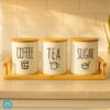 Ceramic Tea Coffee Sugar Jars Set with Tray