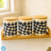 Classic Checkered Ceramic Tea Coffee Sugar Jar Set