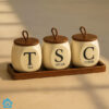 Creamic Tea Coffee Sugar Jars Set with Tray