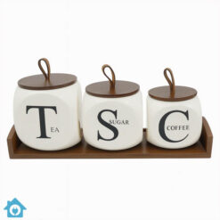 Creamic Tea Coffee Sugar Jars Set with Tray