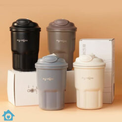 Cute Korean Coffee Cup Thermos With Straw 600ml