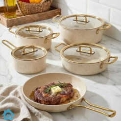 Falez Premium Granite Non Stick Cookware Set 9 Pcs Golden Edition