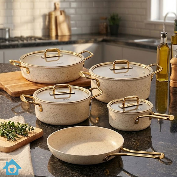 Falez Premium Granite Non Stick Cookware Set 9 Pcs Golden Edition 1 Falez Premium Granite Non Stick Cookware Set 9 Pcs Golden Edition