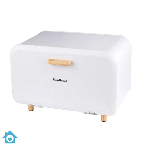 HausRoland Bread Box with Wooden Legs and Handle - White 2 HausRoland Bread Box with Wooden Legs and Handle - White