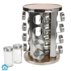 Revolving Glass Spice Jar Set Rack 16 Pcs