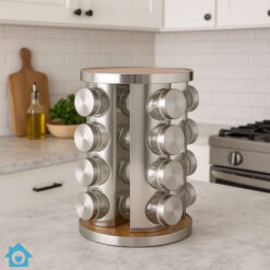 Revolving Glass Spice Jar Set Rack 16 Pcs