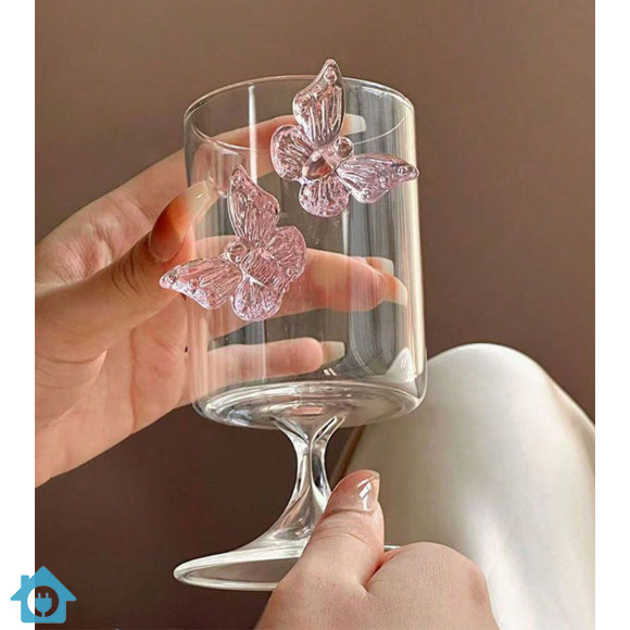 3D Pink Butterfly Glass Goblet – Elegant Decorative Wine Glass 1 3D Pink Butterfly Glass Goblet