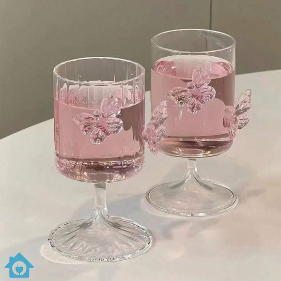 3D Pink Butterfly Glass Goblet – Elegant Decorative Wine Glass 3 3D Pink Butterfly Glass Goblet