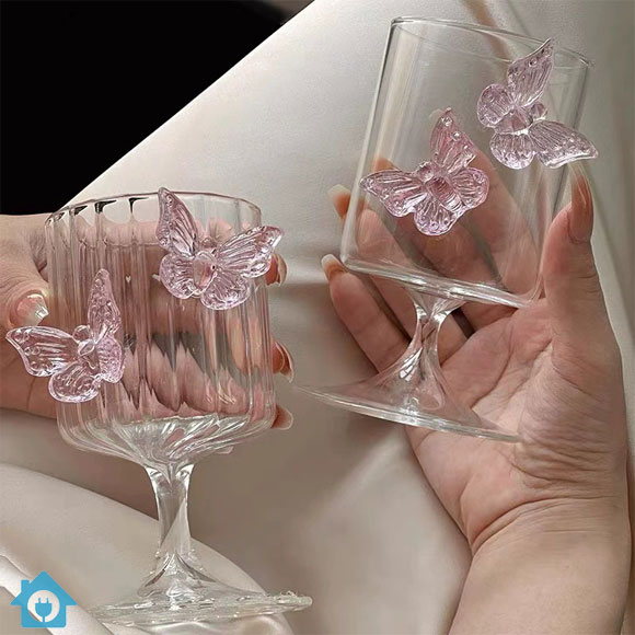 3D Pink Butterfly Glass Goblet – Elegant Decorative Wine Glass 2 3D Pink Butterfly Glass Goblet