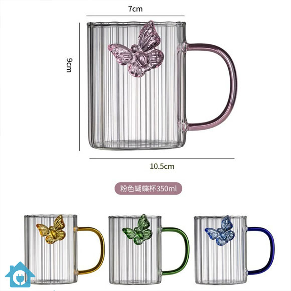 Borosilicate 3D Butterfly Striped Glass Cup Set of 4 – Elegant Drinkware 3 Borosilicate 3D Butterfly Striped Glass Cup Set of 4