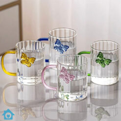 Borosilicate 3D Butterfly Striped Glass Cup Set of 4