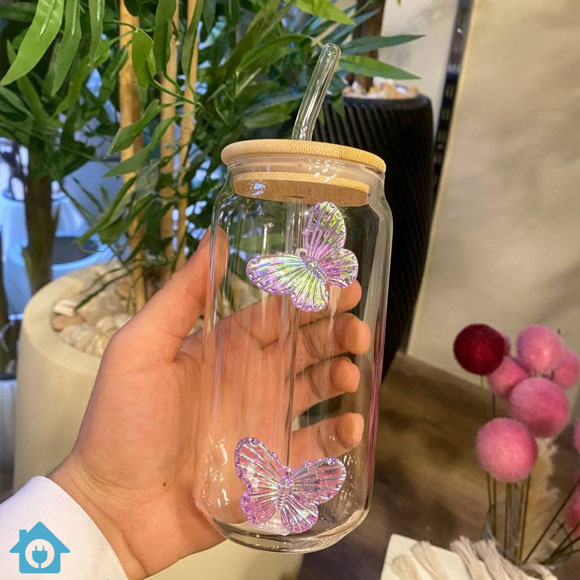 Butterfly Ice Tea Glass with Straw & Lid – Reusable Cold Drink Glass Cup 3 Butterfly Ice Tea Glass with Straw & Lid